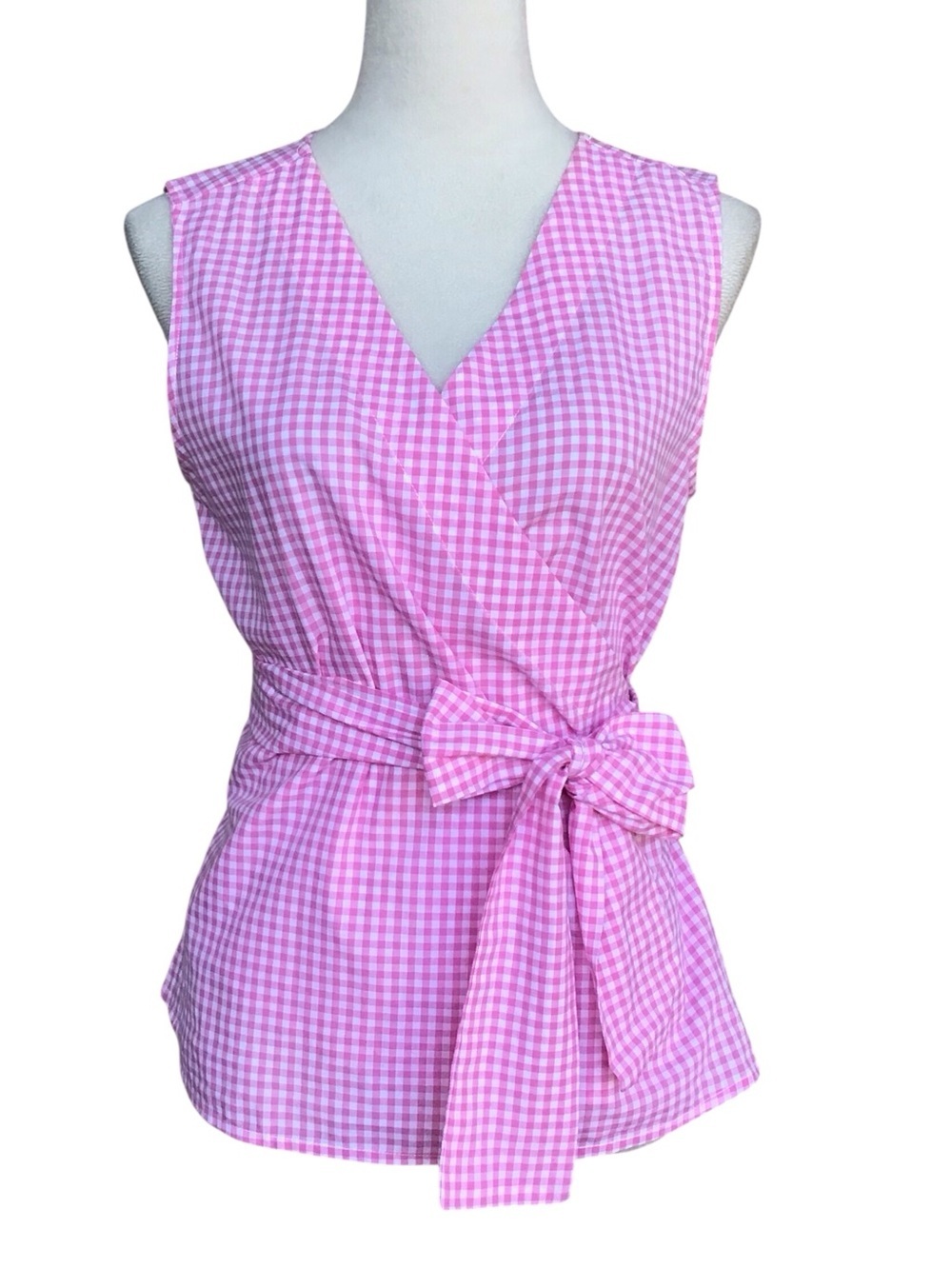 Beach Lunch Lounge Baby Pink Gingham Marly Wrap Top NEW